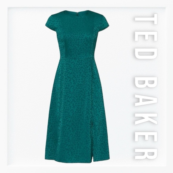 Ted Baker Green Bellana Leopard Dress sz 3 - Picture 1 of 16
